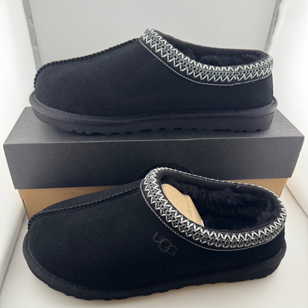 UGG Tasman II Slippers Mens 8 Black New Suede Wool Lined Slip On 1174671 Cozy